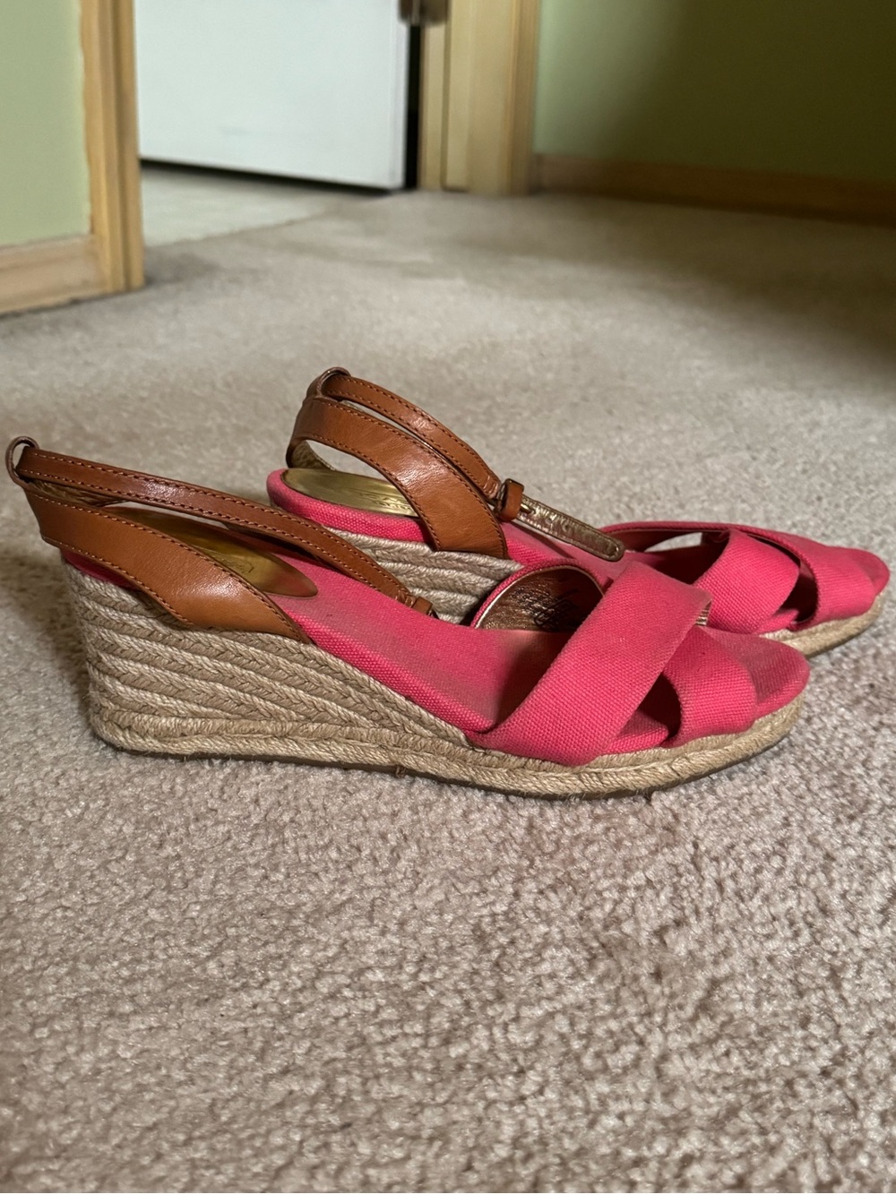 COACH Henley Pink Canvas Espadrille Wedge Sandals Size 9.5B